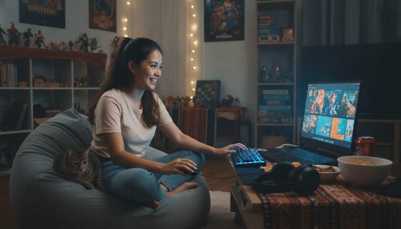 Diverse Game Selection Philippine woman exploring online games