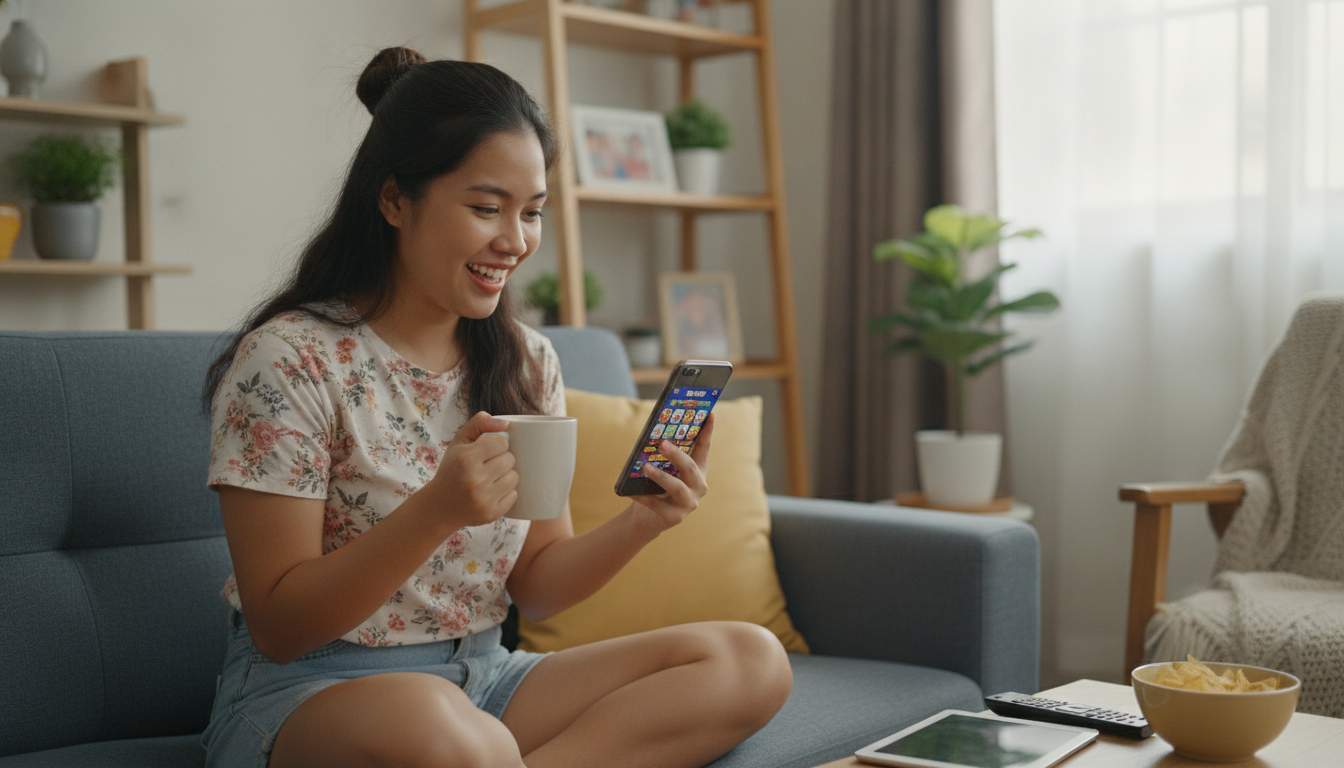 Slots Universe Experience A woman enjoying online slots in the Philippines
